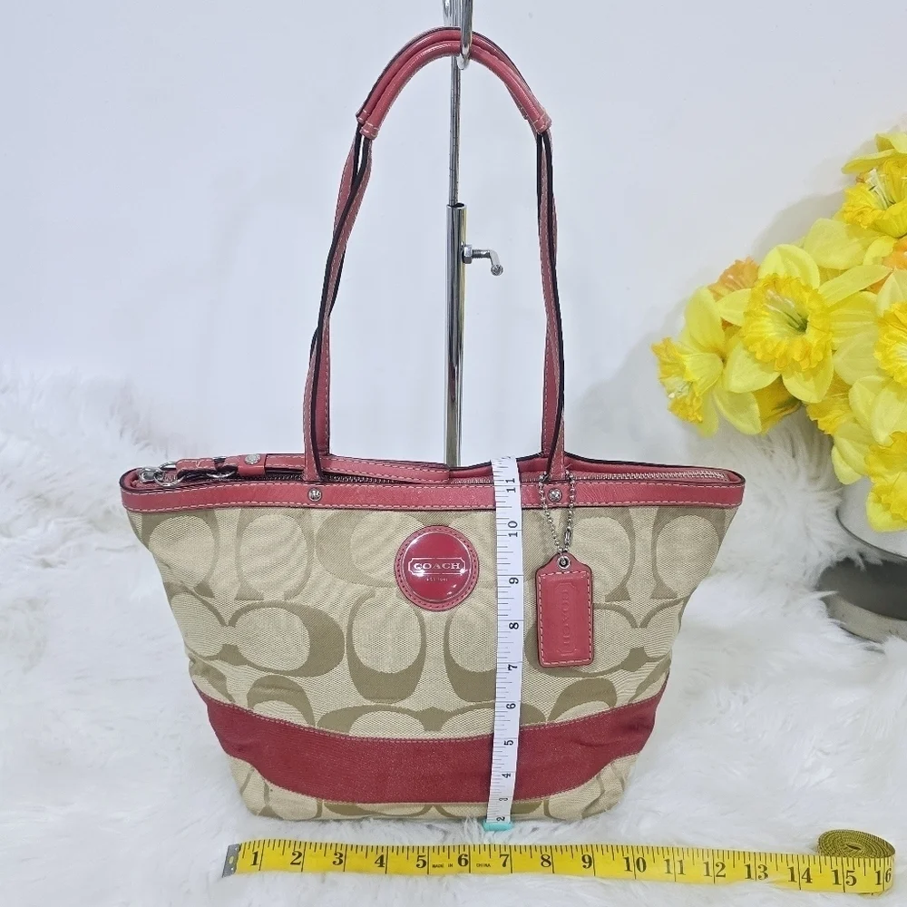 Coach Signature stripe totebag tan and pink